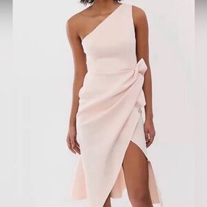 EUC- ASOS Pink One Shoulder Tuck Detail Midi Dress Size 4